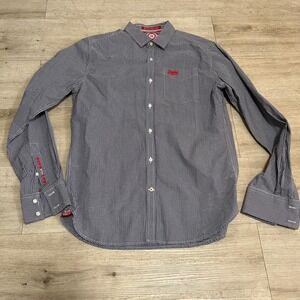 Superdry Gingham Cut Away‎ Collar Shirt Mens Sz L Blue Checkered Button Up